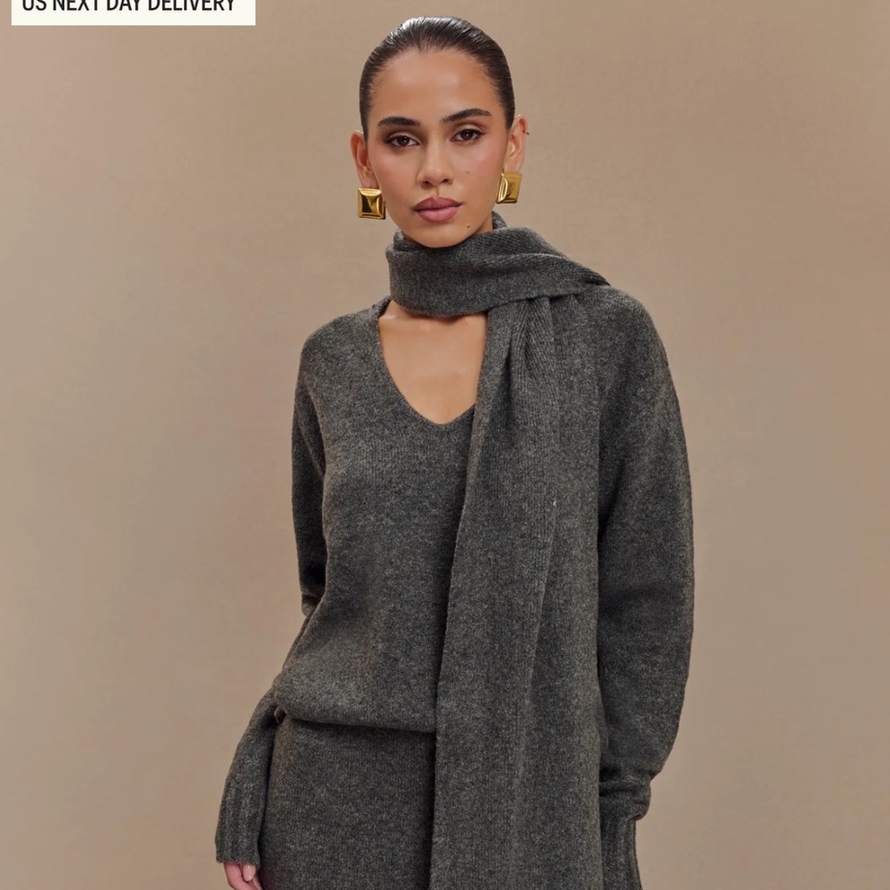 Gray Women's Sweater with Scarf